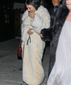 Doja Cat White Fur Coat - Doja Cat in West Hollywood - Women's White Fur Coat - Front View2