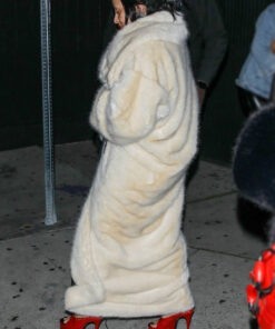 Doja Cat White Fur Coat - Doja Cat in West Hollywood - Women's White Fur Coat - Side View2
