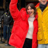 Emilia Jones Cat Person Red Puffer Jacket - Emilia Jones Cat Person Margot - Women's Red Puffer Jacket - Side View