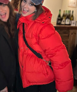 Emilia Jones Cat Person Red Puffer Jacket - Emilia Jones Cat Person Margot - Women's Red Puffer Jacket - Side View2