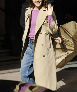 Emma Watson Womens Beige Trench Coat - Womens Beige Trench Coat - Front View