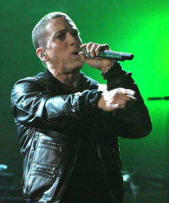 Grammy Awards Eminem Black Jacket - Grammy Awards Eninem - Men's Black Leather Jacket - Front View2