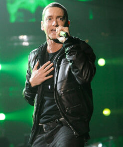 Grammy Awards Eminem Black Jacket - Grammy Awards Eninem - Men's Black Leather Jacket - Front View