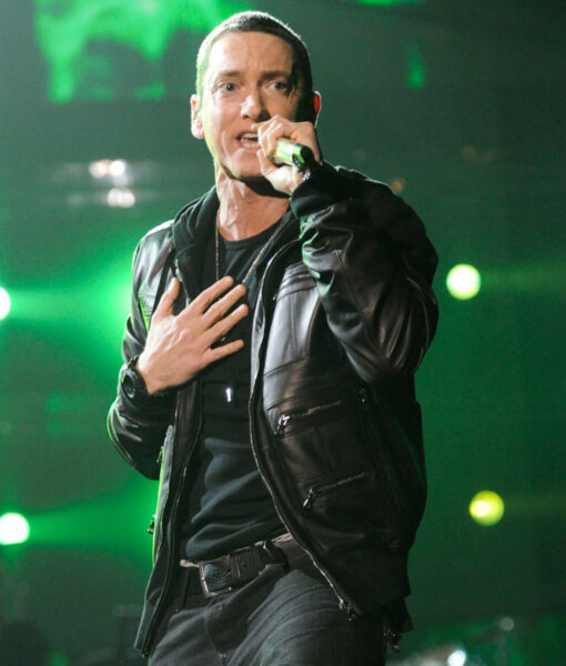 Grammy Awards Eminem Black Jacket - Grammy Awards Eninem - Men's Black Leather Jacket - Front View