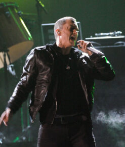 Grammy Awards Eminem Black Jacket - Grammy Awards Eninem - Men's Black Leather Jacket - Front View3