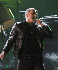 Grammy Awards Eminem Black Jacket - Grammy Awards Eninem - Men's Black Leather Jacket - Front View3