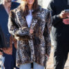Hailey Bieber Cheetah Pattern Fur Jacket - Hailey Bieber hit the Super Bowl 2024 - Women's Cheetah Pattern Fur Jacket - Front View
