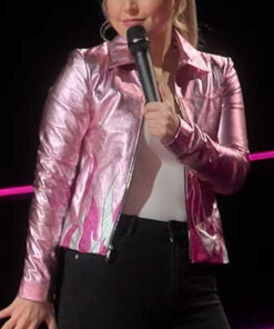 Have It All Taylor Tomlinson Pink Jacket - Have It All Taylor Tomlinson - Women's Pink Leather Jacket - Front View2
