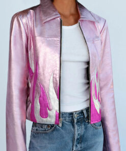 Have It All Taylor Tomlinson Pink Jacket - Have It All Taylor Tomlinson - Women's Pink Leather Jacket - Fromt View3