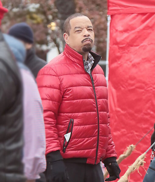 Ice-T Law & Order SVU Fin Mens Red Puffer Jacket - Mens Red Puffer Jacket - Front View2