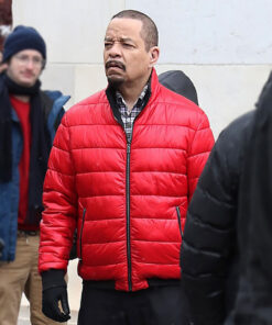 Ice-T Law & Order SVU Fin Mens Red Puffer Jacket - Mens Red Puffer Jacket - fRONT vIEW
