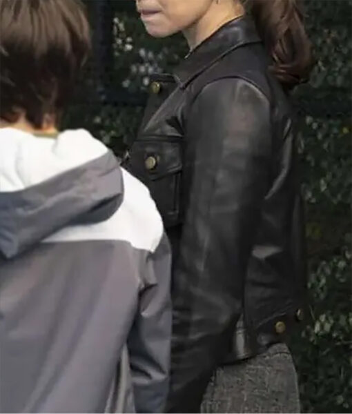 Jamie Gray Law and Order SVU Katriona Womens Black Leather Jacket - Womens Black Leather Jacket - Side View2