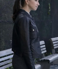 Jamie Gray Law and Order SVU Katriona Womens Black Leather Jacket - Womens Black Leather Jacket - Side View