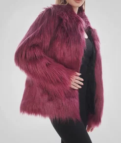 Jennifer Lopez Maroon Fur Jacket