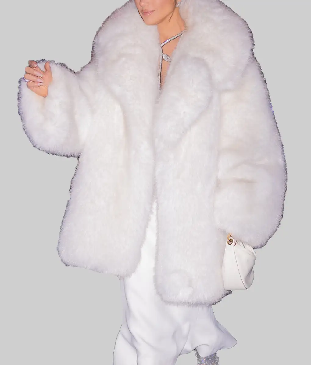 Jennifer Lopez Oversized White Fur Coat | NYC Jackets