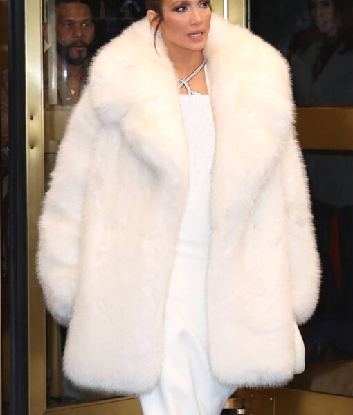 Jennifer Lopez White Fur Coat - Jennifer Lopez SNL After Party - Women's White Fur Coat - Front View
