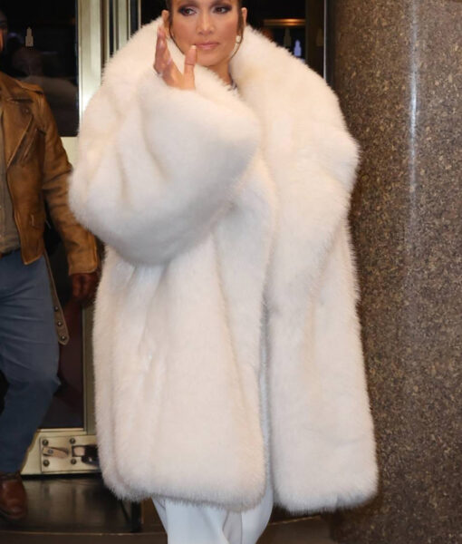 Jennifer Lopez White Fur Coat - Jennifer Lopez SNL After Party - Women's White Fur Coat - Front View2