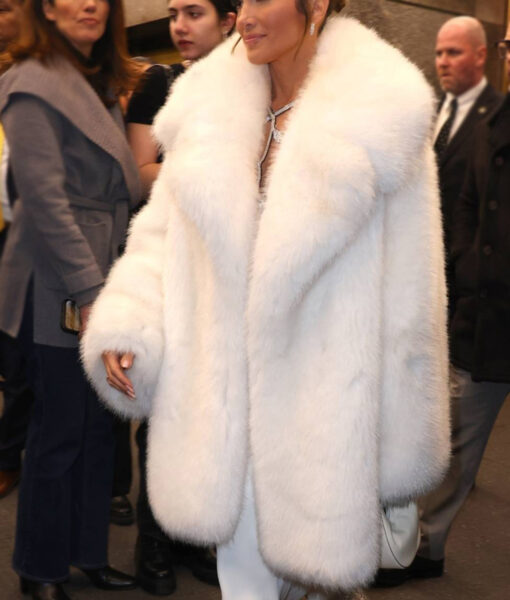 Jennifer Lopez White Fur Coat - Jennifer Lopez SNL After Party - Women's White Fur Coat- Front View3