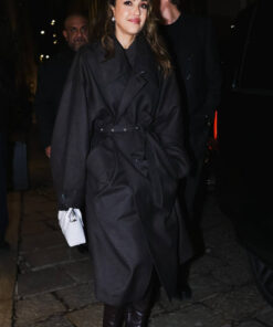 Jessica Alba Womens Black Trench Coat - Womens Black Trench Coat - Front View