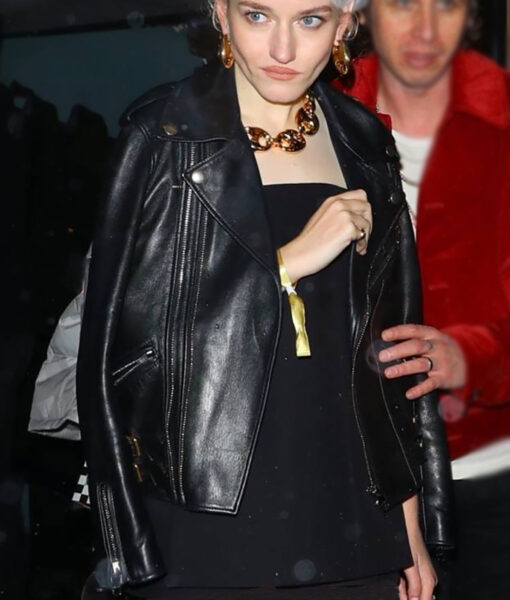 Julia Garner Black Leather Jacket - Julia Garner In West Hollywood - Women Black Leather Jacket - Side View