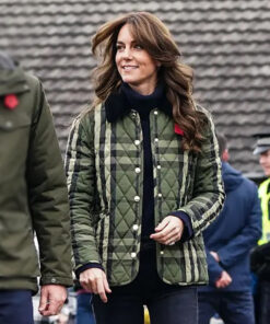 Kate Middleton Womens Green Quilted Jacket - Womens Green Quilted Jacket - Front View