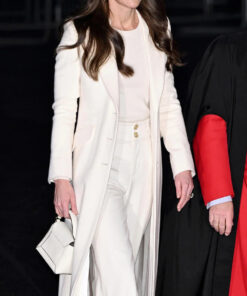 Kate Middleton Womens White Wool Long Coat - Womens White Wool Long Coat - Front View