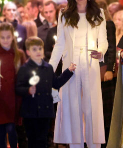 Kate Middleton Womens White Wool Long Coat - Womens White Wool Long Coat - Front View2
