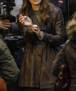 Keira Knightley Brown Leather Coat - Keira Knightley - Women's Brown Leather Coat - Front View2