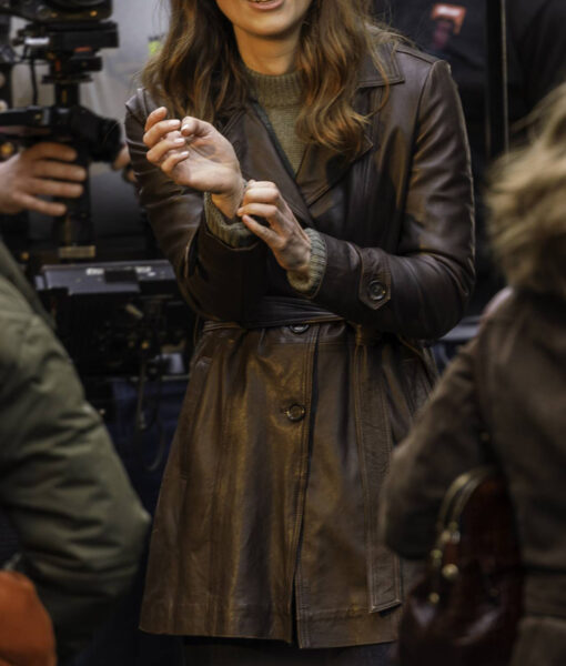 Keira Knightley Brown Leather Coat - Keira Knightley - Women's Brown Leather Coat - Front View2