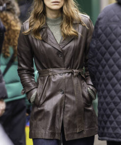 Keira Knightley Brown Leather Coat - Keira Knightley - Women's Brown Leather Coat - Front View4