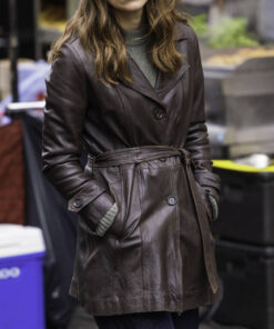 Keira Knightley Brown Leather Coat - Keira Knightley - Women's Brown Leather Coat - Front View3