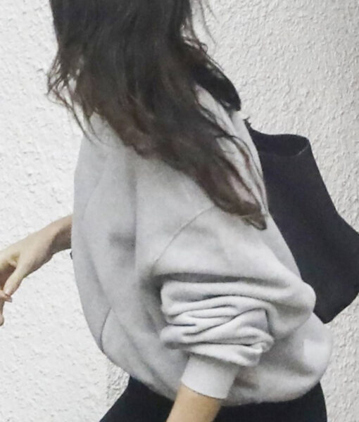 Kendall Jenner Gray Fleece Jacket - Kendall Jenner Seen After Pilates Workout In Los Angeles - Women's Gray Fleece Jacket - Side View