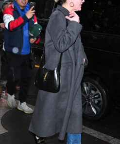 Kirsten Dunst Womens Charcoal Black Wool Coat - Womens Charcoal Black Wool Coat - Side View