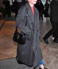 Kirsten Dunst Womens Charcoal Black Wool Coat - Womens Charcoal Black Wool Coat -