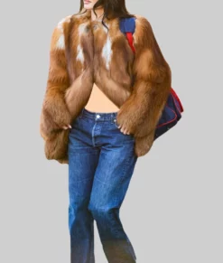 Kylie Jenner Brown Fur Coat-Front View