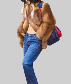 Kylie Jenner Brown Fur Coat-Side View