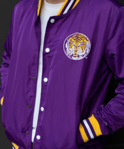 LSU Tigers Mens Purple Varsity Jacket - Mens Purple Varsity Jacket - Front View2