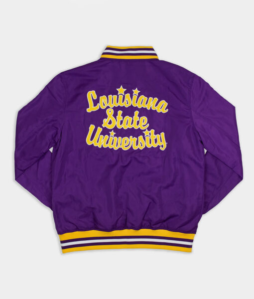 LSU Tigers Mens Purple Varsity Jacket - Mens Purple Varsity Jacket - Back View2