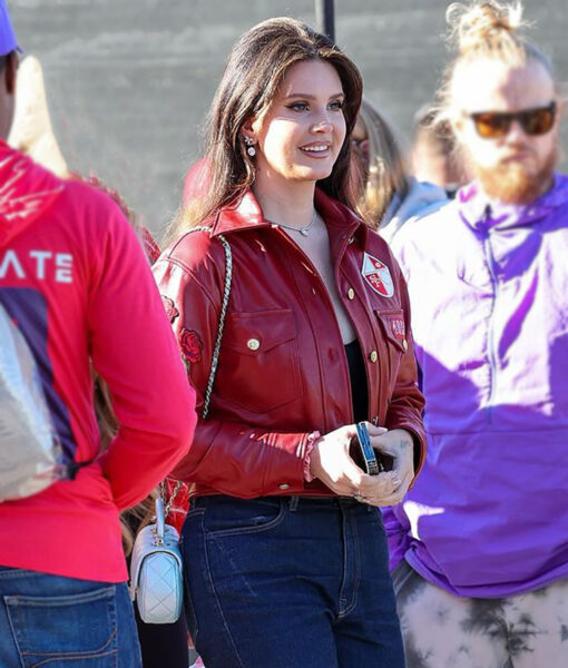 Lana Del Rey Red Leather Jacket - Super Bowl Lana Del Rey - Super Bowl Lana Del Rey - Women's Red Leather Jacket - Side View2
