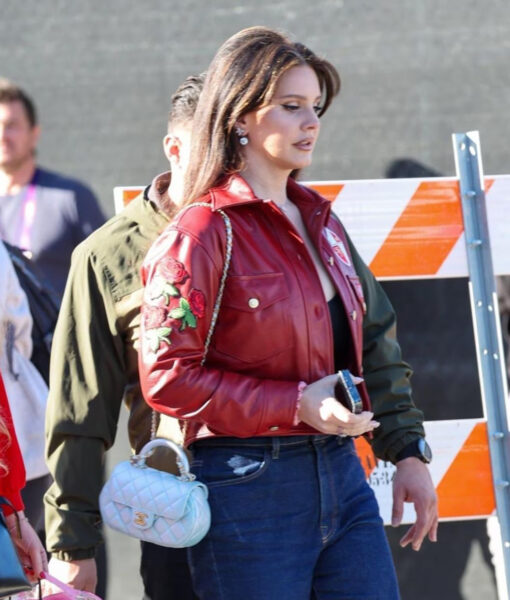 Lana Del Rey Red Leather Jacket - Super Bowl Lana Del Rey - Super Bowl Lana Del Rey - Women's Red Leather Jacket - Side View