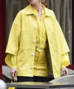 Lily Collins Emily in Paris Emily Cooper Womens Yellow Shirt Style Jacket - Womens Yellow Shirt Style Jacket - Front