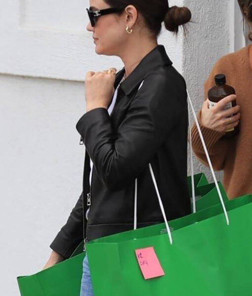 Lucy Hale Black Leather Jacket - Lucy Hale Shopping With Friends - Women's Black Leather Jacket - Side View