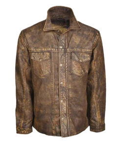 Men's Brown Distressed Leather Jacket - Clearance Sale