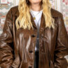 Mischa Barton Masters of the Air Brown Leather Jacket - Mischa Barton Masters of the Air Brown Leather Jacket - Women's Brown Leather Jacket - Front View2