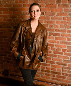 Mischa Barton Masters of the Air Brown Leather Jacket - Mischa Barton Masters of the Air Brown Leather Jacket - Women's Brown Leather Jacket - Front View