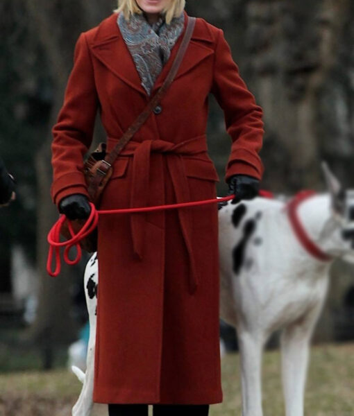 Naomi Watts Red Trench Coat - Naomi Watts On Set For Upcoming Movie The Friend in New York - Women's Red Trench Coat - Front View