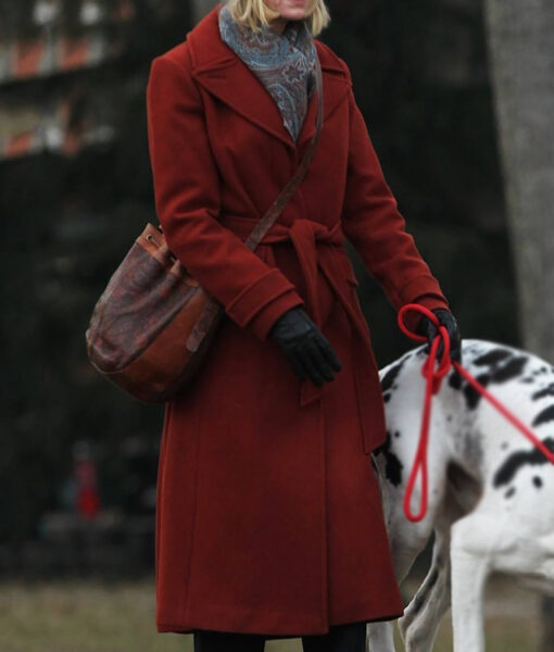 Naomi Watts Red Trench Coat - Naomi Watts On Set For Upcoming Movie The Friend in New York - Women's Red Trench Coat - Side View
