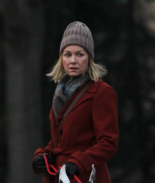 Naomi Watts Red Trench Coat - Naomi Watts On Set For Upcoming Movie The Friend in New York - Women's Red Trench Coat - Side View2