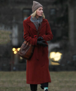 Naomi Watts Red Trench Coat - Naomi Watts On Set For Upcoming Movie The Friend in New York - Women's Red Trench Coat - Front View2