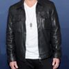 Nick Lachey Black Leather Jacket - Super Bowl Nick Lachey - Men's Black Leather Jacket - Front View